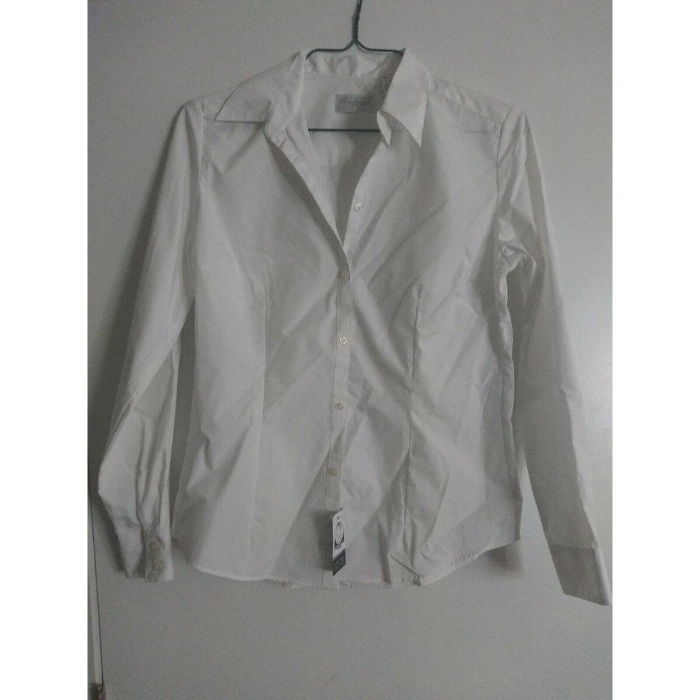 Women's Van Heusen For Her White Button Down Blouse Work Catering Banquet Size M